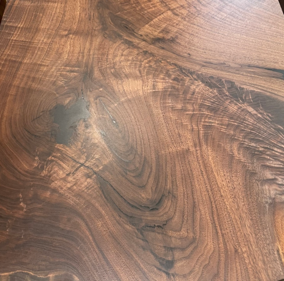 Highly figured walnut surface with finish applied